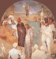 Jacopo Pontormo : Krisztus Pilátus előtt (1523-25 freskó Certosa, Galuzzo)